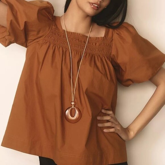 NWT Size XL - Anthropologie 100% Cotton Puff-Sleeve Smocked Blouse (NWT US$ 98) - Picture 1 of 16